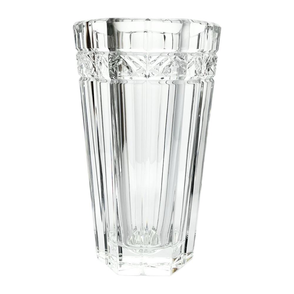 1990s Rogaska Hexagonal Heavy Vertical Cut Crystal Table Vase 8 1/4” Signed